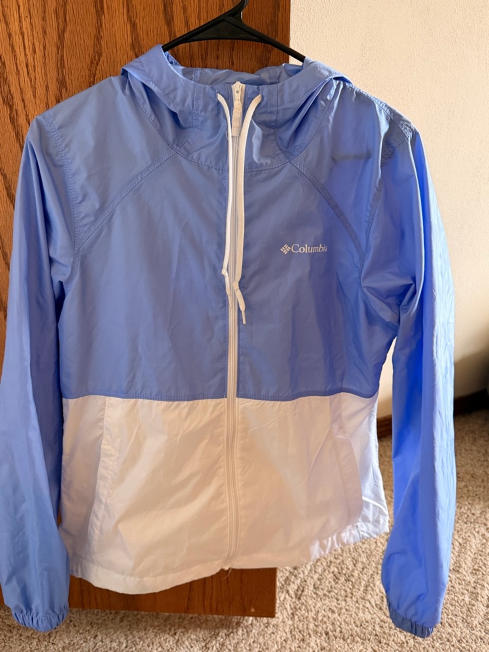 Columbia Girls' Light Blue & White Hooded Rain Jacket